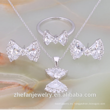 Conjunto de joyas de cristal blanco al por mayor conjunto de collar de diamantes americano joyas de rodio plateado es su buena elección